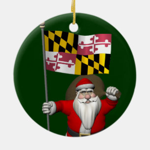 Kerstmis met vlag van Maryland Keramisch Ornament