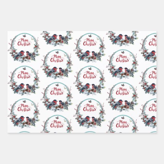 Kerstmis met vogels inpakpapier vel (Voorkant)