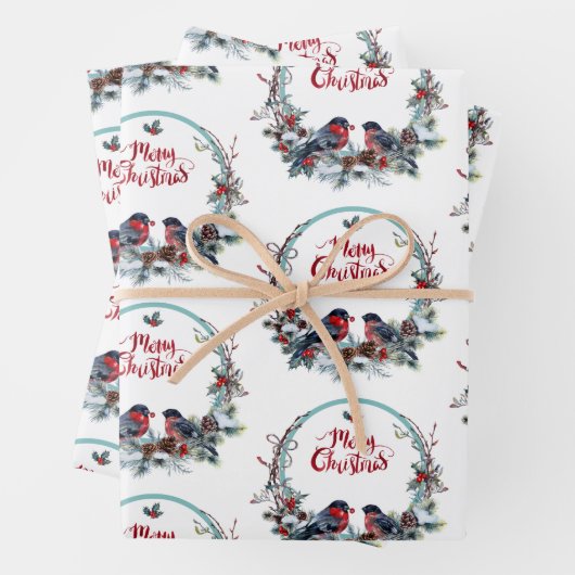 Kerstmis met vogels inpakpapier vel (In situ)