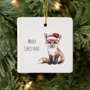 Kerstmis met vos Santa-hoed Keramisch Ornament