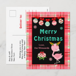Kerstmis met vrolijke Flamingo Feestdagenkaart