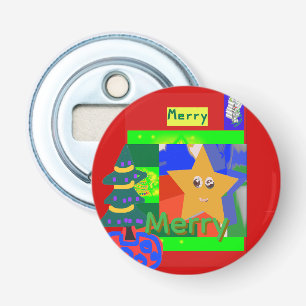 Kerstmis met vrolijke groene naam op rode achtergr button flesopener