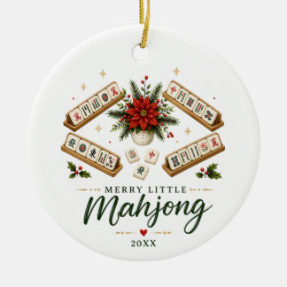 Kerstmis met vrolijke kleine Mahjong Poinsettia Keramisch Ornament