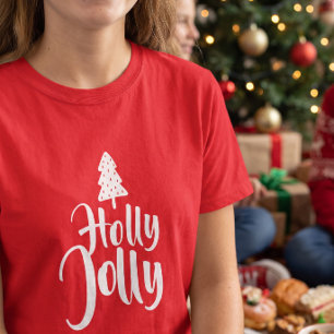Kerstmis met vrolijke rode en witte hulst t-shirt