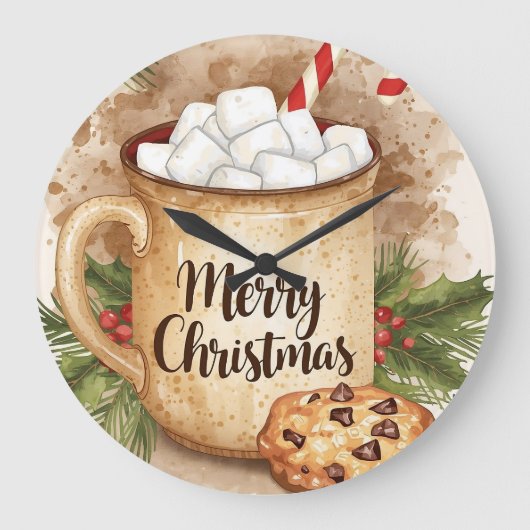 Kerstmis met warme chocolade en hulstkoek feesteli grote klok (Voorkant)