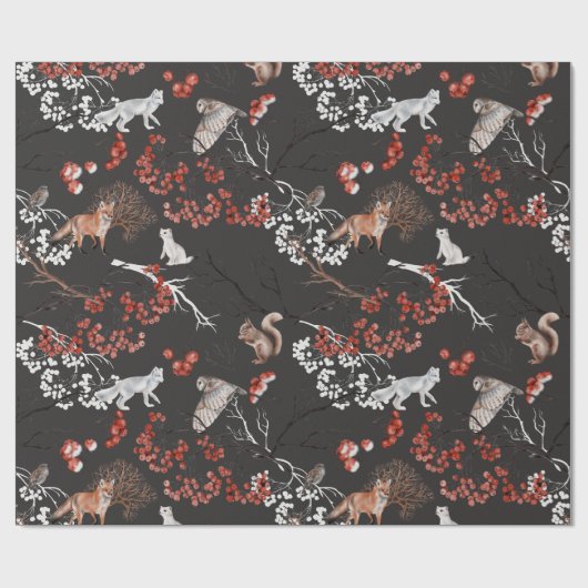 Kerstmis met waterverf bosbessen en dieren cadeaupapier (Vlak)