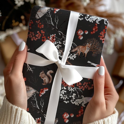 Kerstmis met waterverf bosbessen en dieren cadeaupapier