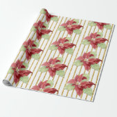 Kerstmis met Waterverf Red Floral Leaf Gold Stripe Cadeaupapier (Uitgerold)