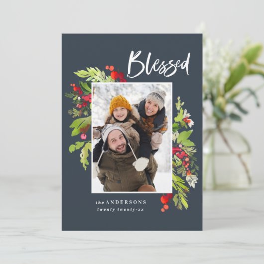 Kerstmis met waterverf zonder bloem en bladbladere feestdagenkaart (Staand voorkant)