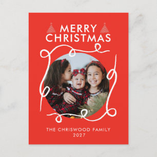 Kerstmis met Witte Krabbel Cirkel Foto Feestdagenkaart
