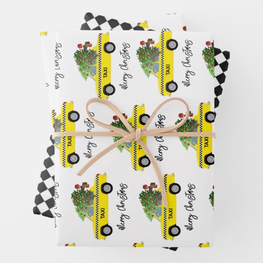 Kerstmis met Yellow Taxi Cab Festive Holiday Inpakpapier Vel (In situ)
