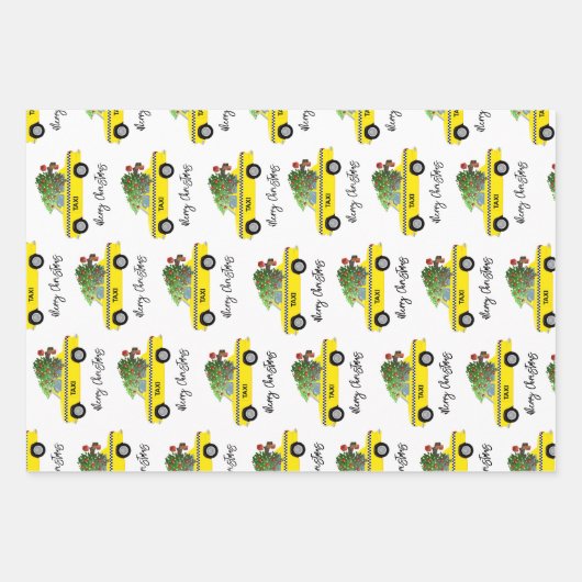 Kerstmis met Yellow Taxi Cab Festive Holiday Inpakpapier Vel (Voorkant)