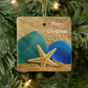 Kerstmis met zeeglazen keramisch ornament