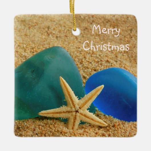 Kerstmis met zeeglazen keramisch ornament (Voorkant)