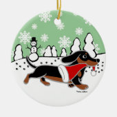 Kerstmis met zwarte en Tan Dachshund Keramisch Ornament (Voorkant)