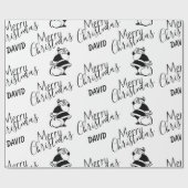 Kerstmis met zwarte en witte kerstman cadeaupapier (Vlak)