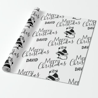 Kerstmis met zwarte en witte kerstman cadeaupapier
