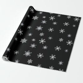 Kerstmis met zwarte en witte sneeuwvlokken cadeaupapier