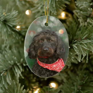 kerstmis met zwarte hond keramisch ornament