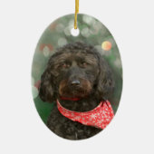 kerstmis met zwarte hond keramisch ornament (Voorkant)
