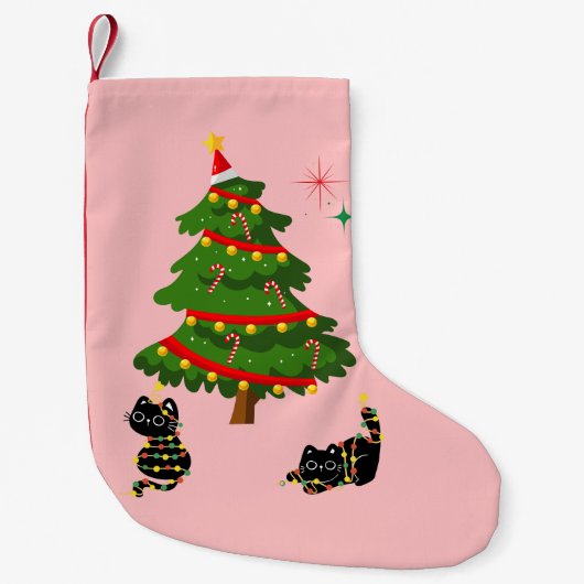 Kerstmis met zwarte katten kleine kerstsok (Voorkant)