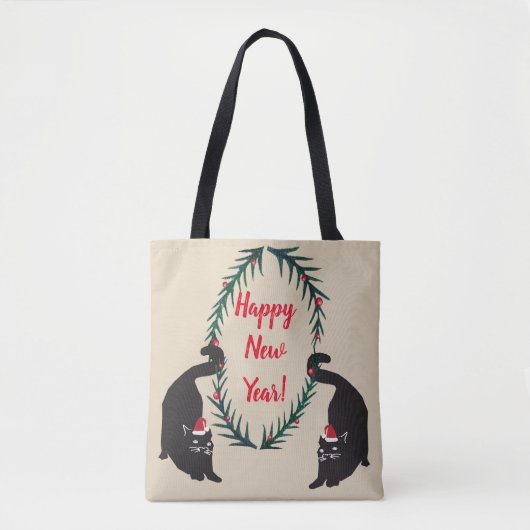 Kerstmis met zwarte katten tote bag (Voorkant)