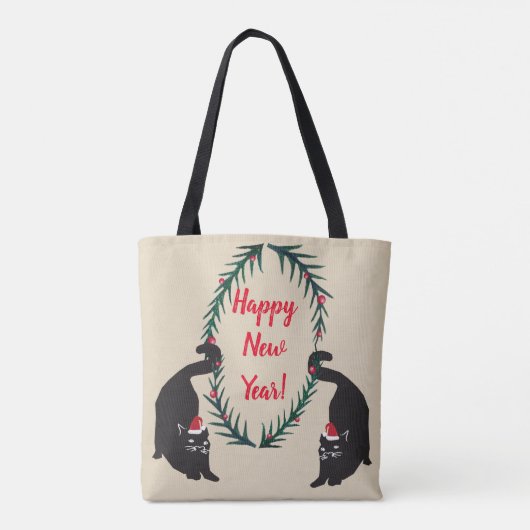 Kerstmis met zwarte katten tote bag (Achterkant)