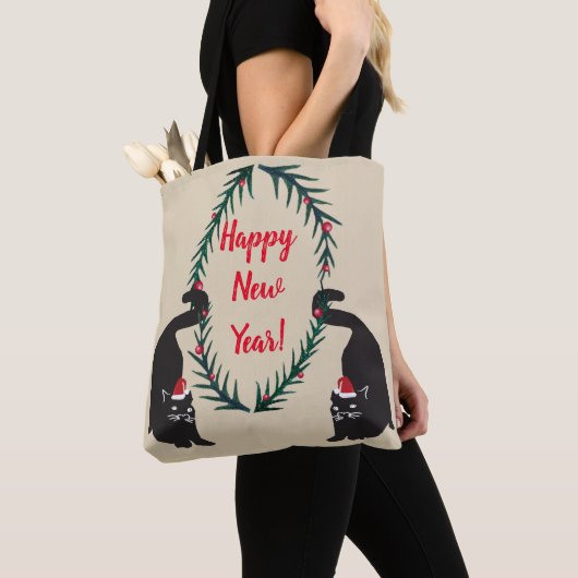 Kerstmis met zwarte katten tote bag (Dichtbij)