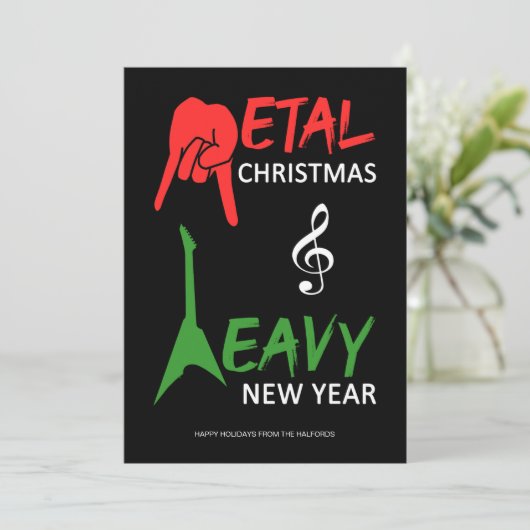 Kerstmis: Metal Guitar Rock Feestdagenkaart (Staand voorkant)