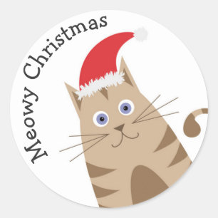 Kerstmis miauw huisdier kat feestdagen santa hoed ronde sticker