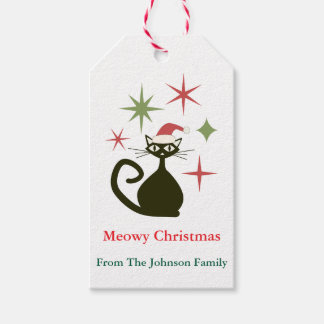 Kerstmis Mid Century Atomkat Persoonlijk Cadeaulabel