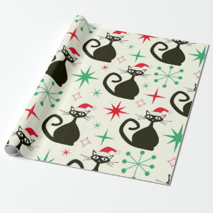 Kerstmis Mid Century Retro Atoomkatten Cadeaupapier