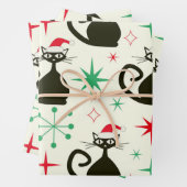 Kerstmis Mid Century Retro Atoomkatten Inpakpapier Vel (In situ)