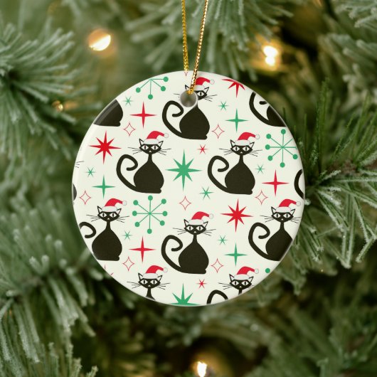 Kerstmis Mid Century Retro Atoomkatten Keramisch Ornament (Boom)