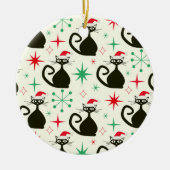 Kerstmis Mid Century Retro Atoomkatten Keramisch Ornament (Voorkant)