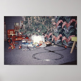 Kerstmis, middeleeuwse boom en  speelgoed poster