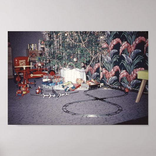 Kerstmis, middeleeuwse boom en  speelgoed poster (Voorkant)