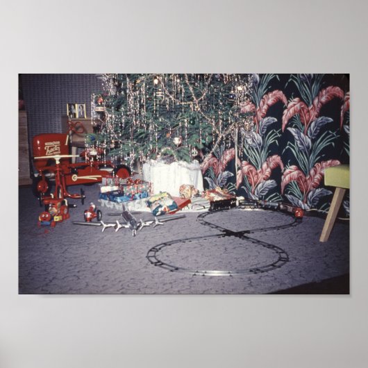 Kerstmis, middeleeuwse boom en  speelgoed poster (Voorkant)