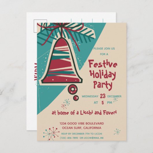 Kerstmis, midden eeuwse moderne uitnodiging briefkaart (Voorkant / Achterkant)