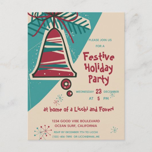 Kerstmis, midden eeuwse moderne uitnodiging briefkaart (Voorkant)