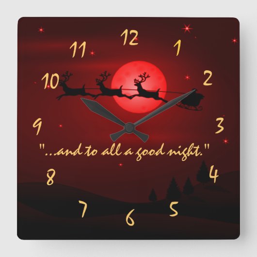 Kerstmis Midnight Red Wall klok (Voorkant)