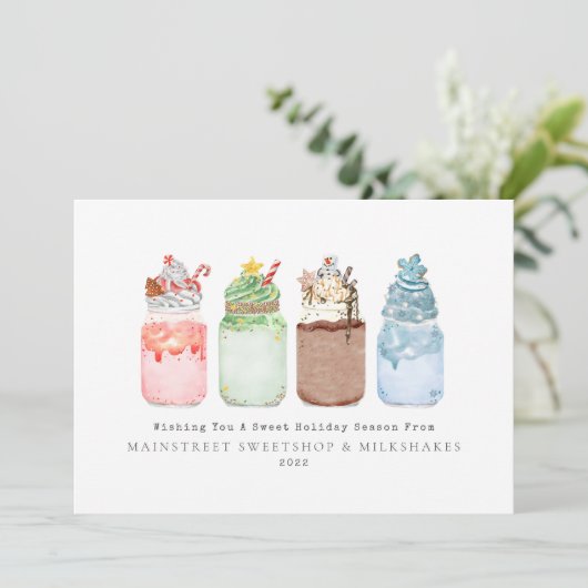 Kerstmis Milkshakes Ice Cream Business Feestdagenkaart (Staand voorkant)