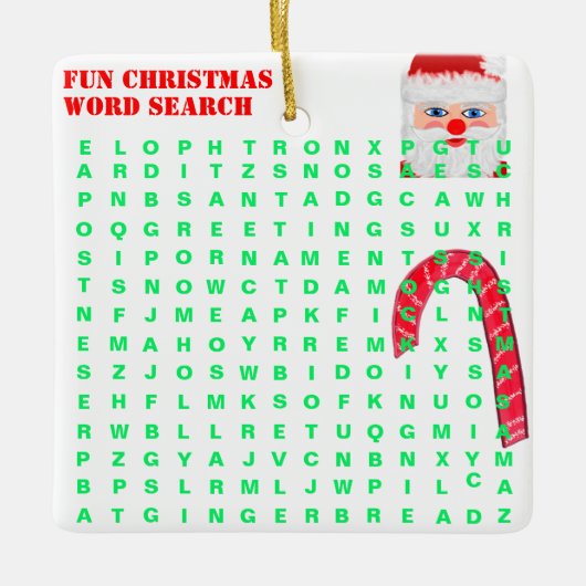 Kerstmis Mini 15 Word Puzzle Green Blue Keramisch Ornament (Voorkant)