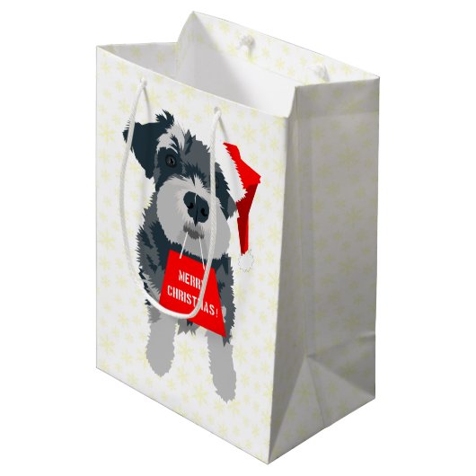 Kerstmis Mini Schnauzer Dog Santa Hat Gift Bag Medium Cadeauzakje (Voorkant Gekanteld)