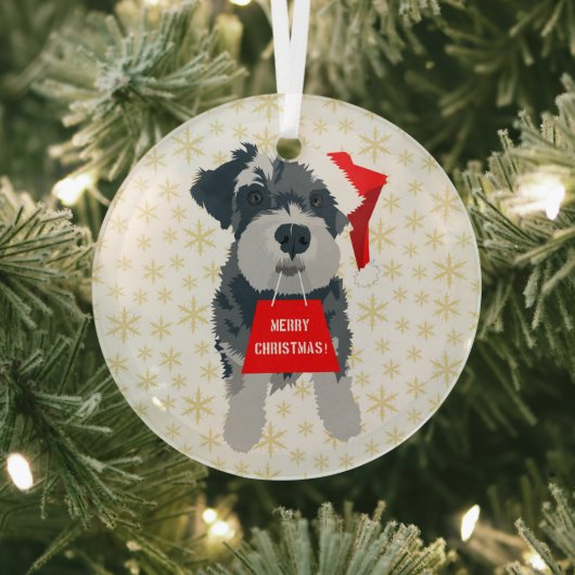 Kerstmis Miniatuur Schnauzer Dog Santa Hat Glas Ornament (Insitu)