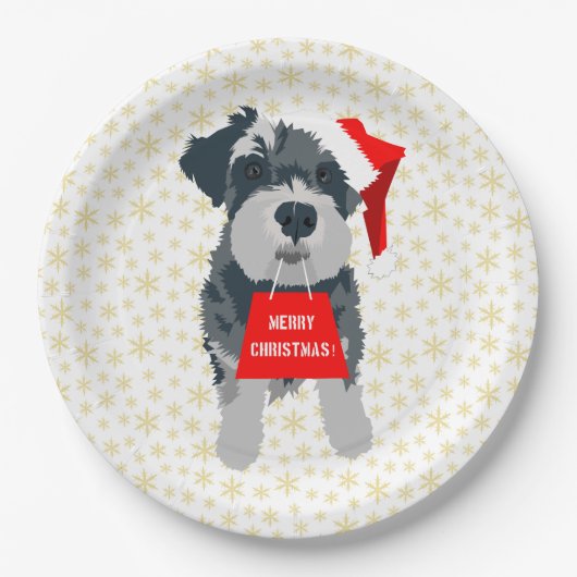 Kerstmis Miniatuur Schnauzer Dog Santa Hat Papieren Bordje (Voorkant)