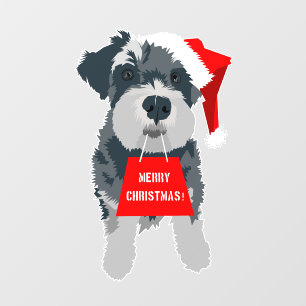 Kerstmis Miniatuur Schnauzer Dog Santa Hat Raamsticker