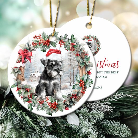 Kerstmis miniatuur schnauzer hond puppy Santa hoed Keramisch Ornament