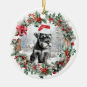 Kerstmis miniatuur schnauzer hond puppy Santa hoed Keramisch Ornament (Voorkant)