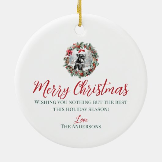 Kerstmis miniatuur schnauzer hond puppy Santa hoed Keramisch Ornament (Achterkant)